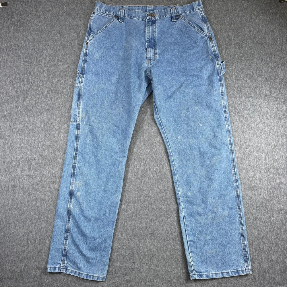 Wrangler Carpenter Jeans Mens 36x32 Blue Denim Straight Leg Utility Work Pants